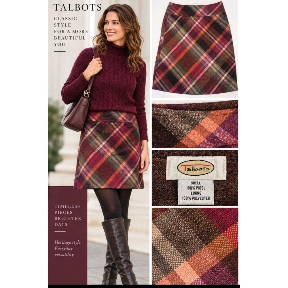 Talbots 100% Wool Plaid A-Line Skirt Size 12 #oldmoney vibes